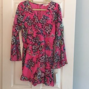Hot pink floral romper